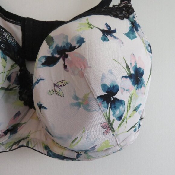 CACIQUE Butterflies and Blooms Lace Padded Bra Navy Blue White - Size 44DDD - Picture 7 of 14